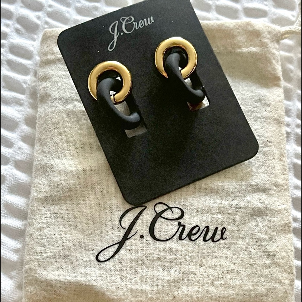NWT J.Crew Gold and Black Interlocking Hoop Earrings